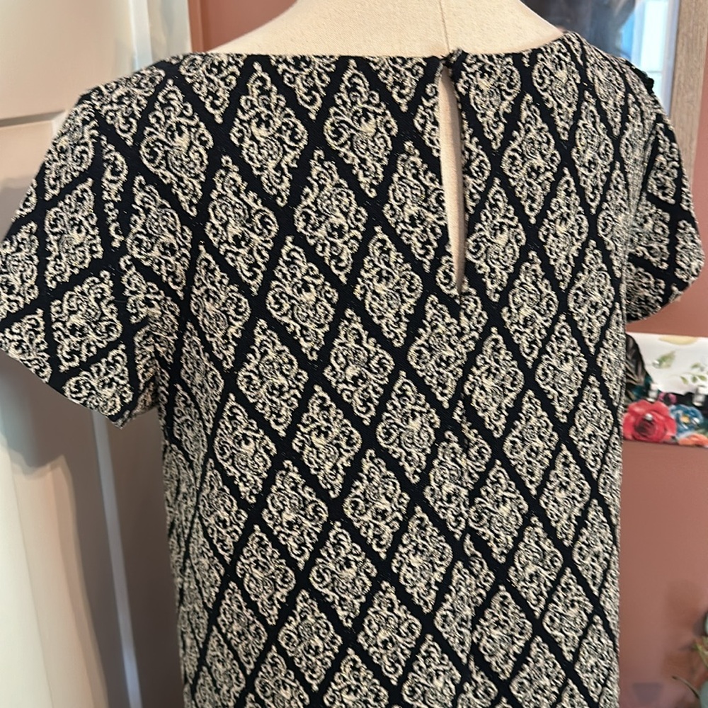Zara Woman short sleeve gold metallic threading mini jacquard L navy blue dress - Picture 8 of 14